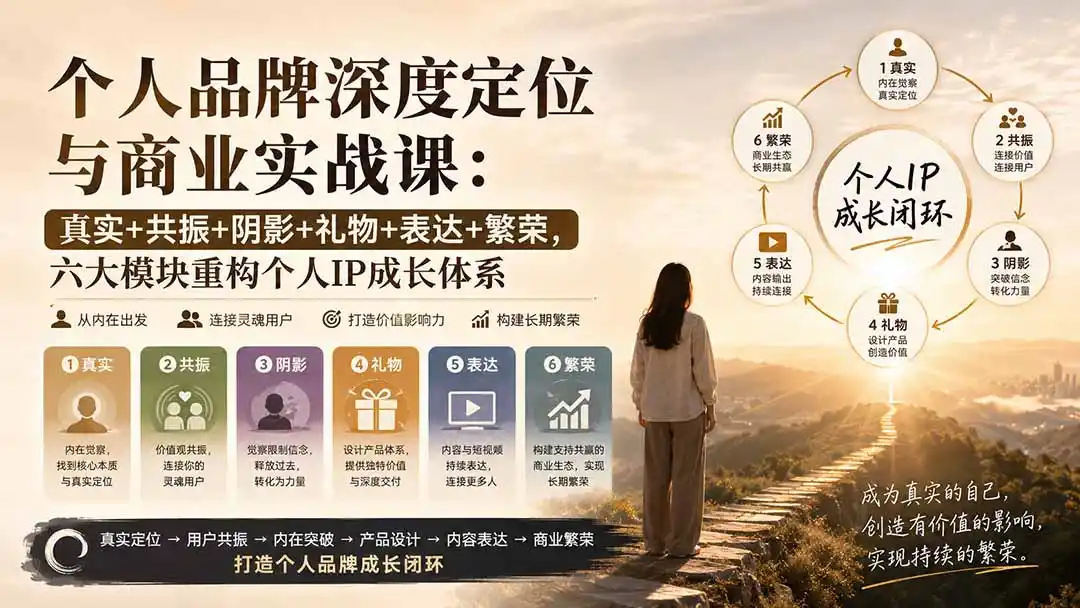 个人品牌深度定位与商业实战课:真实+共振+阴影+礼物+表达+繁荣,六大模块重构个人IP成长体系-二当家网创资源站