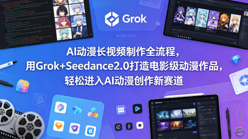 AI动漫长视频制作全流程，用Grok+Seedance2.0打造电影级动漫作品，轻松进入AI动漫创作新赛道-二当家网创资源站
