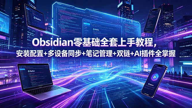 Obsidian零基础全套上手教程，安装配置+多设备同步+笔记管理+双链+AI插件全掌握-二当家网创资源站