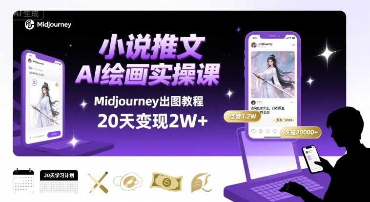 小说推文干货分享之AI绘画MJ出图实操课，用Midjourney做小说推文，20天挣2w-二当家网创资源站