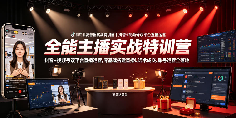 全能主播实战特训营|抖音+视频号双平台直播运营,零基础搭建直播间、精准选品、话术成交、账号运营全落地-二当家网创资源站