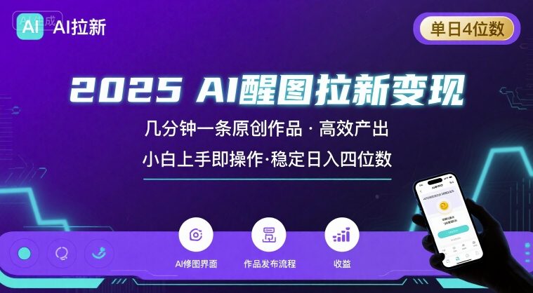 2025最强AI醒图拉新，几分钟一条原创作品，单日收入4位数，小白也能上手操作-二当家网创资源站