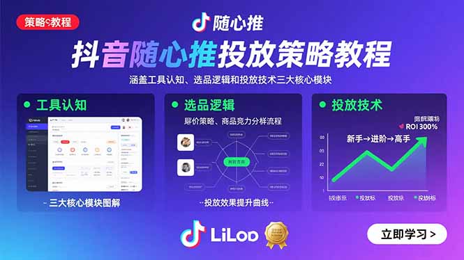 抖音随心推投放策略教程：涵盖工具认知、选品逻辑和投放技术三大核心模块-二当家网创资源站