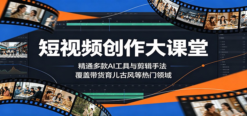 短视频创作大课堂：精通多款AI工具与剪辑手法，覆盖带货、育儿、古风等热门领域-二当家网创资源站