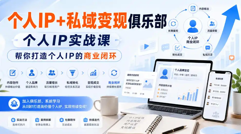 个人IP+私域变现俱乐部,个人IP实战课,帮你打造个人IP的商业闭环-二当家网创资源站