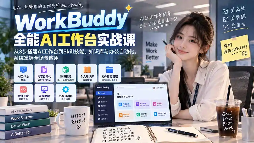 WorkBuddy全能AI工作台实战课:从3步搭建AI工作台到Skill技能、知识库与办公自动化,系统掌握全场景应用-二当家网创资源站