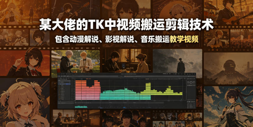 某大佬的TK中视频搬运剪辑技术,包含动漫解说、影视解说、音乐搬运教学视频-二当家网创资源站