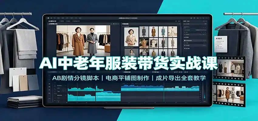 AI中老年服装带货实战课:AB剧情分镜脚本,电商平铺图制作,成片导出全套教学-二当家网创资源站