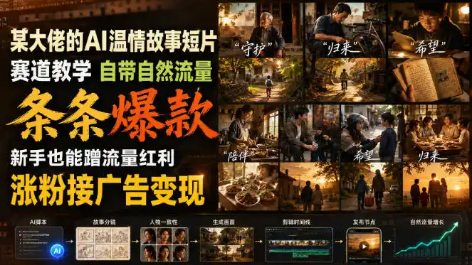 某大佬的AI温情故事短片赛道教学,自带自然流量,条条爆款,新手也能蹭流量红利,涨粉接广告变现-二当家网创资源站