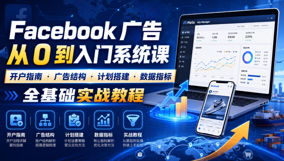 Facebook广告新手从0到入门系统课｜开户指南・广告结构・计划搭建・数据指标全基础实战教程-二当家网创资源站