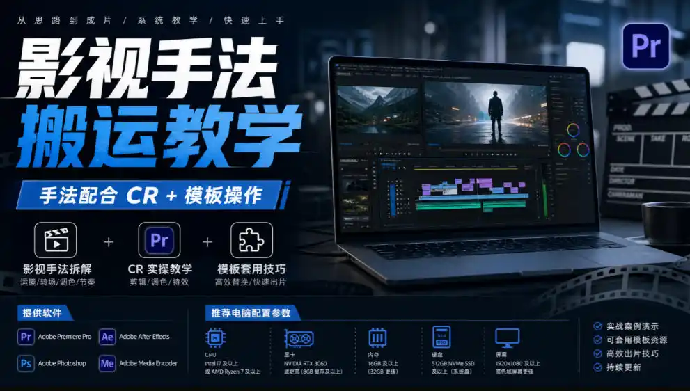 影视手法搬运教学，手法配合CR+模板操作，需要电脑，提供软件+配置参数-二当家网创资源站