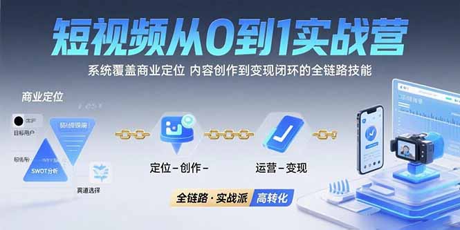 短视频从0到1的实战营：系统覆盖商业定位,内容创作到变现闭环的全链路技能-二当家网创资源站