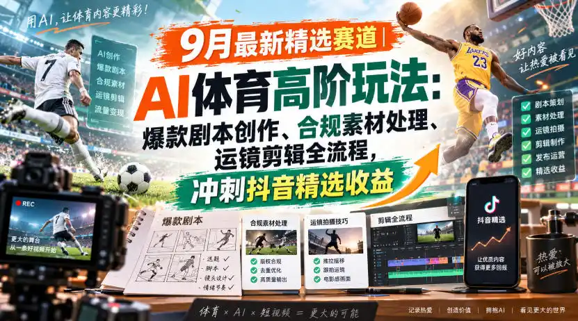 某大佬的9月最新精选赛道之AI体育顶级玩法，爆款剧本创作、版权规避、运镜剪辑全流程，稳拿抖音精选收益-二当家网创资源站