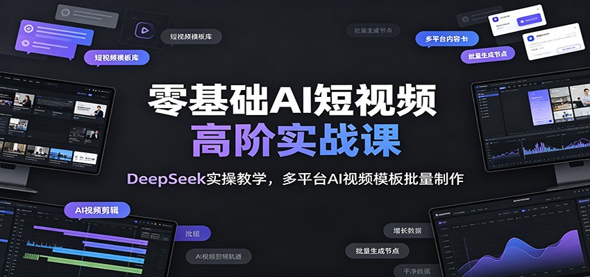 零基础AI短视频高阶实战课:DeepSeek实操教学,多平台AI视频模板批量制作-二当家网创资源站