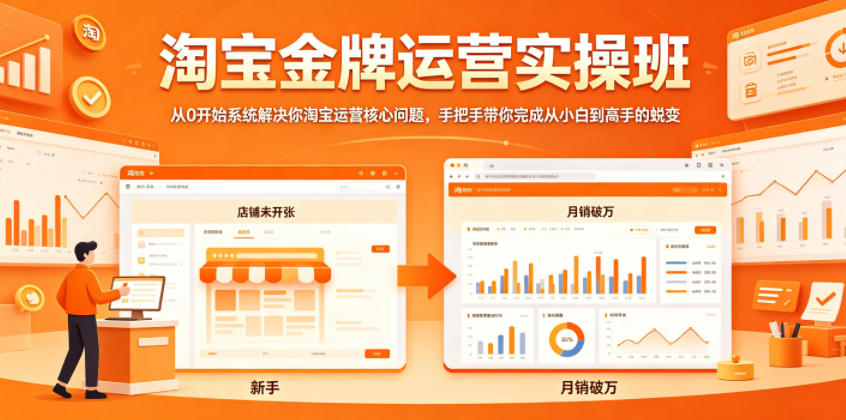 淘宝金牌运营实操班，从0开始系统解决你淘宝运营核心问题，手把手带你完成从小白到高手的蜕变-二当家网创资源站