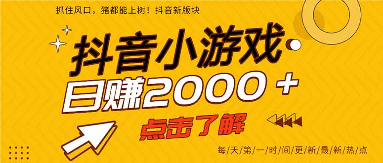 2025年爆火的抖音小游戏项目,一部手机日入2000+-二当家网创资源站