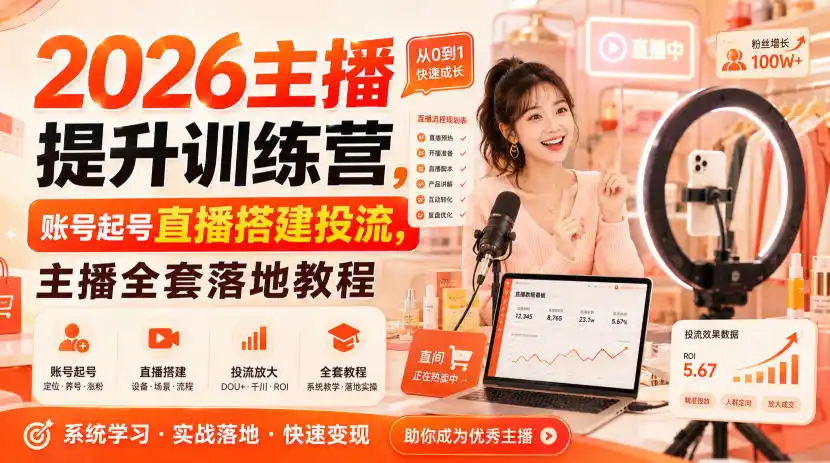 2026主播提升训练营，账号起号直播搭建投流，主播全套落地教程-二当家网创资源站