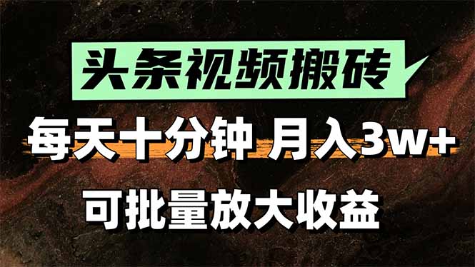 头条视频搬砖，每天10分钟，小白轻松月入3万+，可批量放大收益-二当家网创资源站