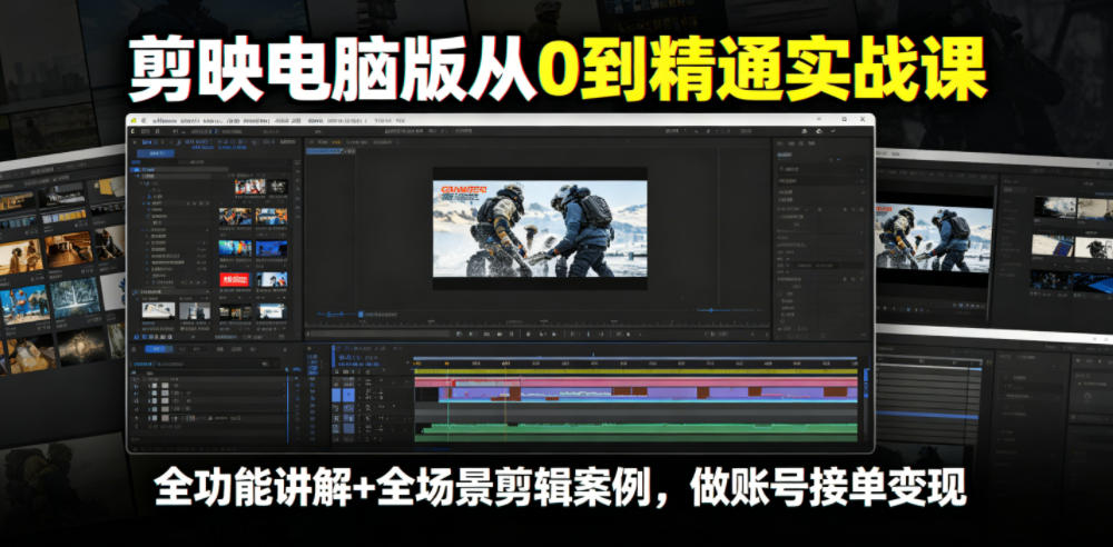 剪映电脑版从0到精通实战课,全功能讲解+全场景剪辑案例,做账号接单变现-二当家网创资源站