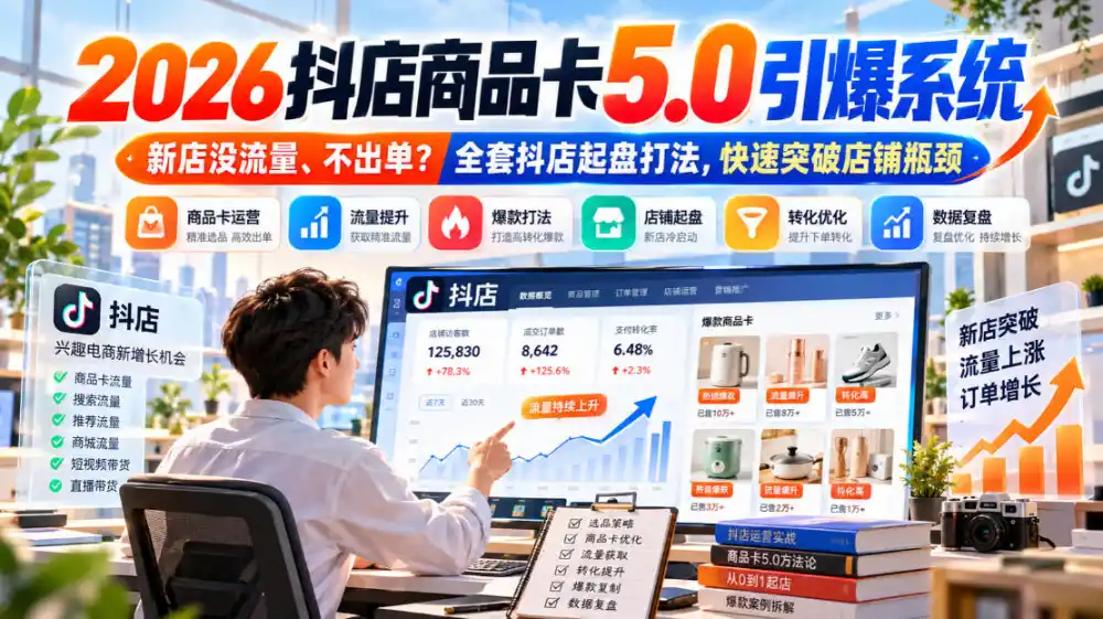 2026抖店商品卡5.0引爆店铺流量，新店没流量、不出单？全套抖店起盘打法，快速突破店铺瓶颈-二当家网创资源站