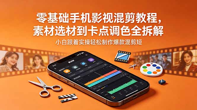 零基础手机影视混剪教程,素材选材到卡点调色全拆解,小白跟着实操轻松制作爆款混剪短片-二当家网创资源站