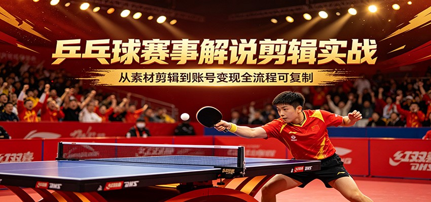 乒乓球赛事解说剪辑实战，从素材剪辑到账号变现全流程可复制-二当家网创资源站