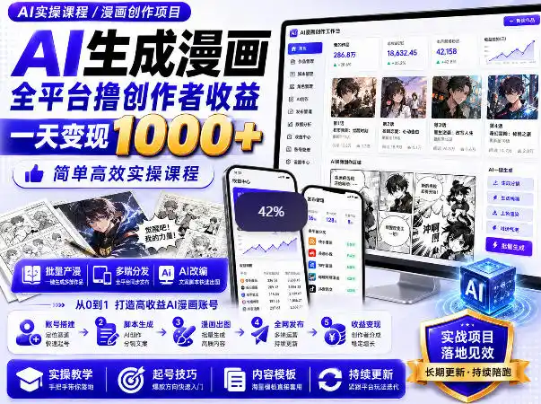 AI生成漫画全平台撸创作者收益内部课程，实操最高单日变现1k+-二当家网创资源站