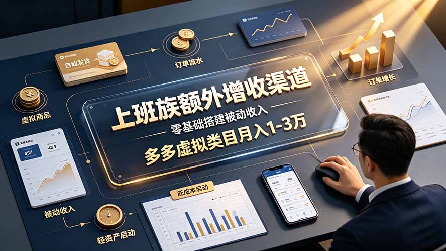 上班族额外增收渠道，零基础搭建被动收入，多多虚拟类目月入 1-3 万-二当家网创资源站