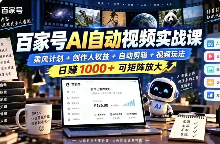 百家号自动矩阵玩法，长期可以做的项目，日入1k+，真正的睡后收入-二当家网创资源站