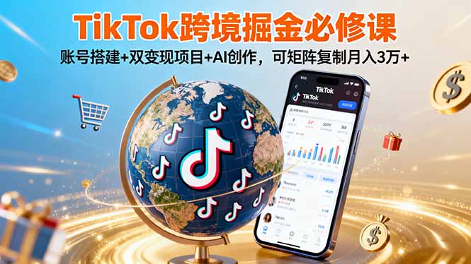 TikTo跨境掘金必修课，账号搭建+双变现项目+AI创作，可矩阵复制月入3万+-二当家网创资源站