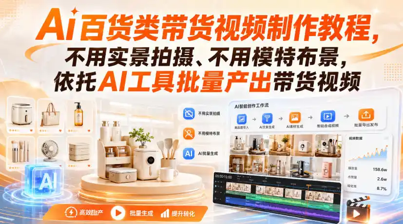 Ai百货类带货视频制作教程,不用实景拍摄、不用模特布景,依托AI工具批量产出带货视频-二当家网创资源站