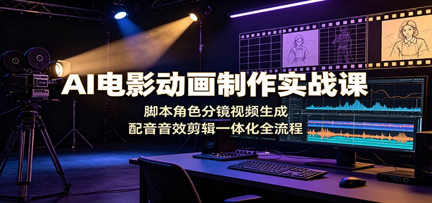 AI电影动画制作实战课：脚本角色分镜视频生成，配音音效剪辑一体化全流程-二当家网创资源站
