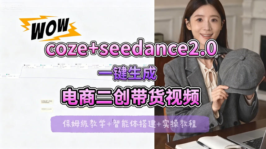 【Coze工作流搭建实操教程】seedance2.0+coze一键生成电商二创带货视频，全流程保姆级教学-二当家网创资源站