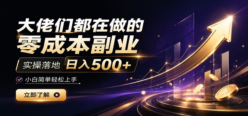 大佬们都在做的零成本副业,实操落地日入500+,小白一秒上手-二当家网创资源站