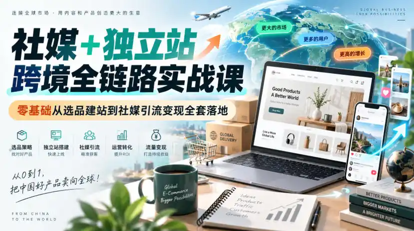 社媒+独立站跨境全链路实战课|零基础从选品建站到社媒引流变现全套落地-二当家网创资源站