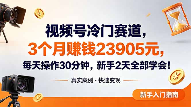 视频号冷门赛道，3个月变现23905元，新手2天学会 每天操作30分钟！-二当家网创资源站