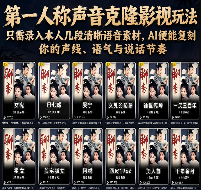 第一人称声音克隆影视玩法，只需录入本人几段清晰语音素材，AI便能复刻你的声线、语气与说话节奏-二当家网创资源站