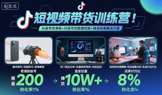 短视频带货训练营，抖音带货课程+抖音带货数据挖掘+精准获客解决方案-二当家网创资源站