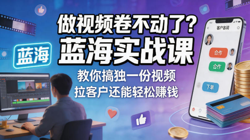 做视频卷不动了？蓝海实战课教你搞独一份视频，拉客户还能轻松賺钱！【原创双语字幕】-二当家网创资源站