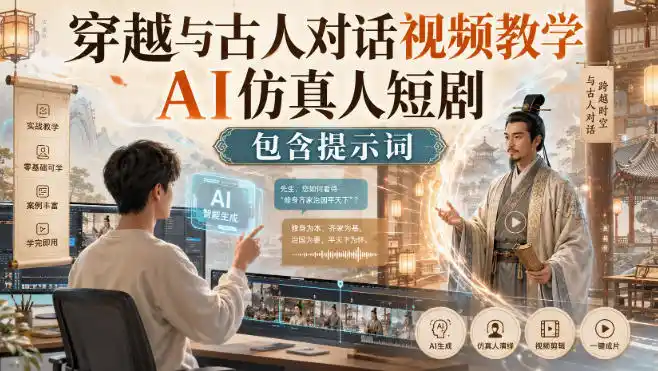 穿越与古人对话视频教学,AI仿真人短剧,包含提示词-二当家网创资源站