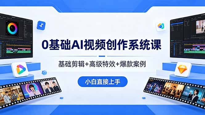 0基础AI视频创作系统课，基础剪辑+高级特效+爆款案例，小白直接上手-二当家网创资源站