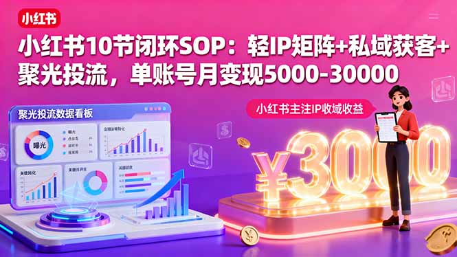 小红书10节闭环SOP：轻IP矩阵+私域获客+聚光投流，单账号月变现5000-30000-二当家网创资源站