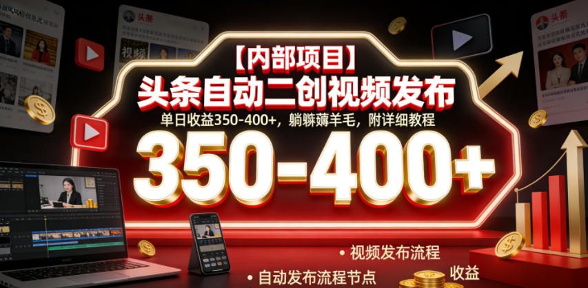 【内部项目】头条自动二创视频发布,单日收益350-400+,躺賺薅羊毛,附详细教程【揭秘】-二当家网创资源站