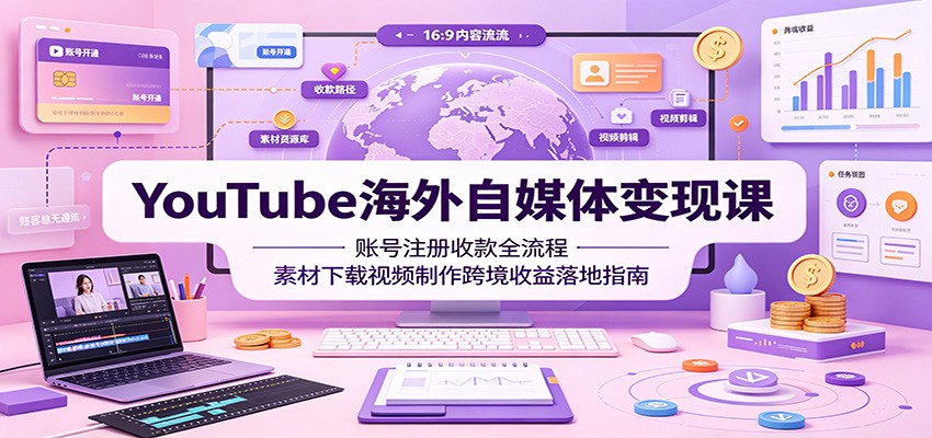 YouTube海外自媒体变现课：账号注册收款全流程，素材下载视频制作跨境收益落地指南-二当家网创资源站