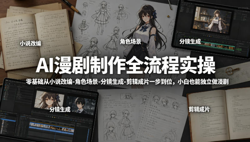 AI漫剧制作全流程实操，零基础从小说改编-角色场景-分镜生成-剪辑成片一步到位，小白也能独立做漫剧-二当家网创资源站