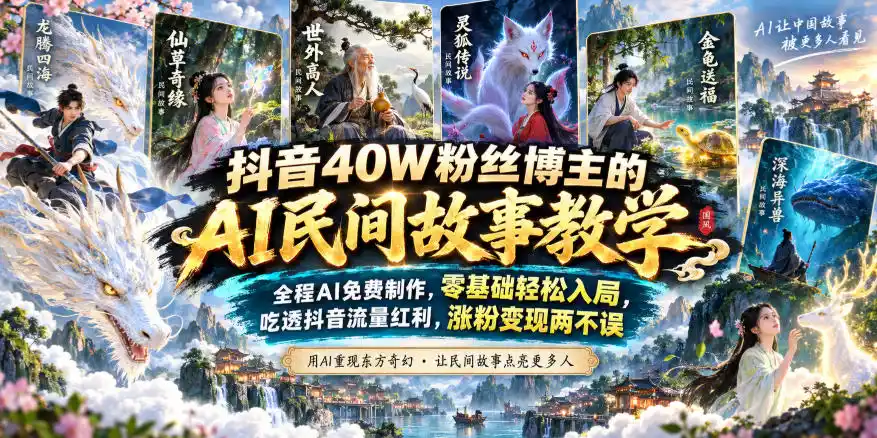 抖音40W粉丝博主的AI民间故事教学,全程AI免费制作,零基础轻松入局,吃透抖音流量红利,涨粉变现两不误-二当家网创资源站