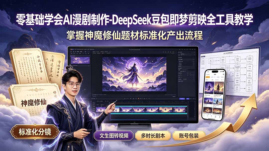 零基础学会AI漫剧制作-DeepSeek豆包即梦剪映全工具教学，掌握神魔修仙题材标准化产出流程-二当家网创资源站