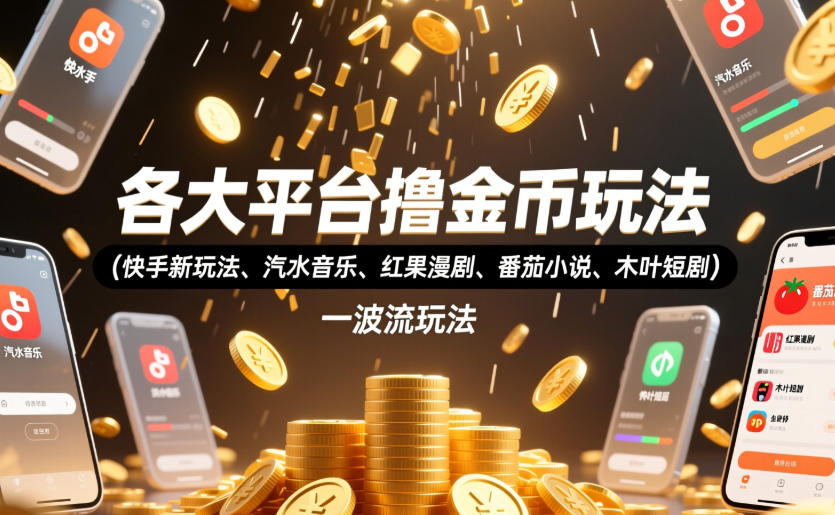 各大平台撸金币玩法(快手新玩法、汽水音乐、红果漫剧、番茄小说、木叶短剧)，一波流玩法(收费398元的教程)-二当家网创资源站