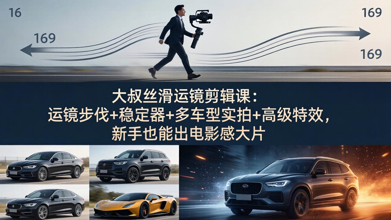 大叔丝滑运镜剪辑课：运镜步伐+稳定器+多车型实拍+高级特效，新手也能出电影感大片-二当家网创资源站