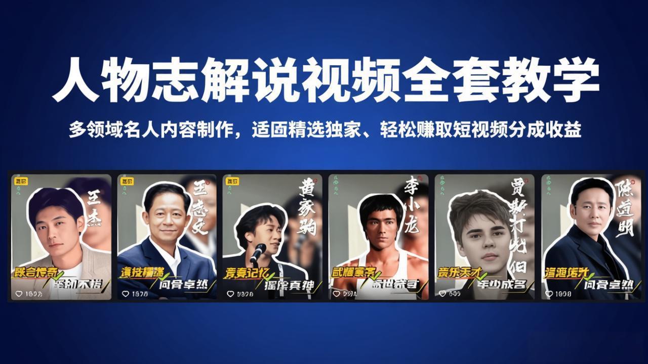 人物志解说视频全套教学，多领域名人内容制作，适配精选独家，轻松赚取短视频分成收益-二当家网创资源站